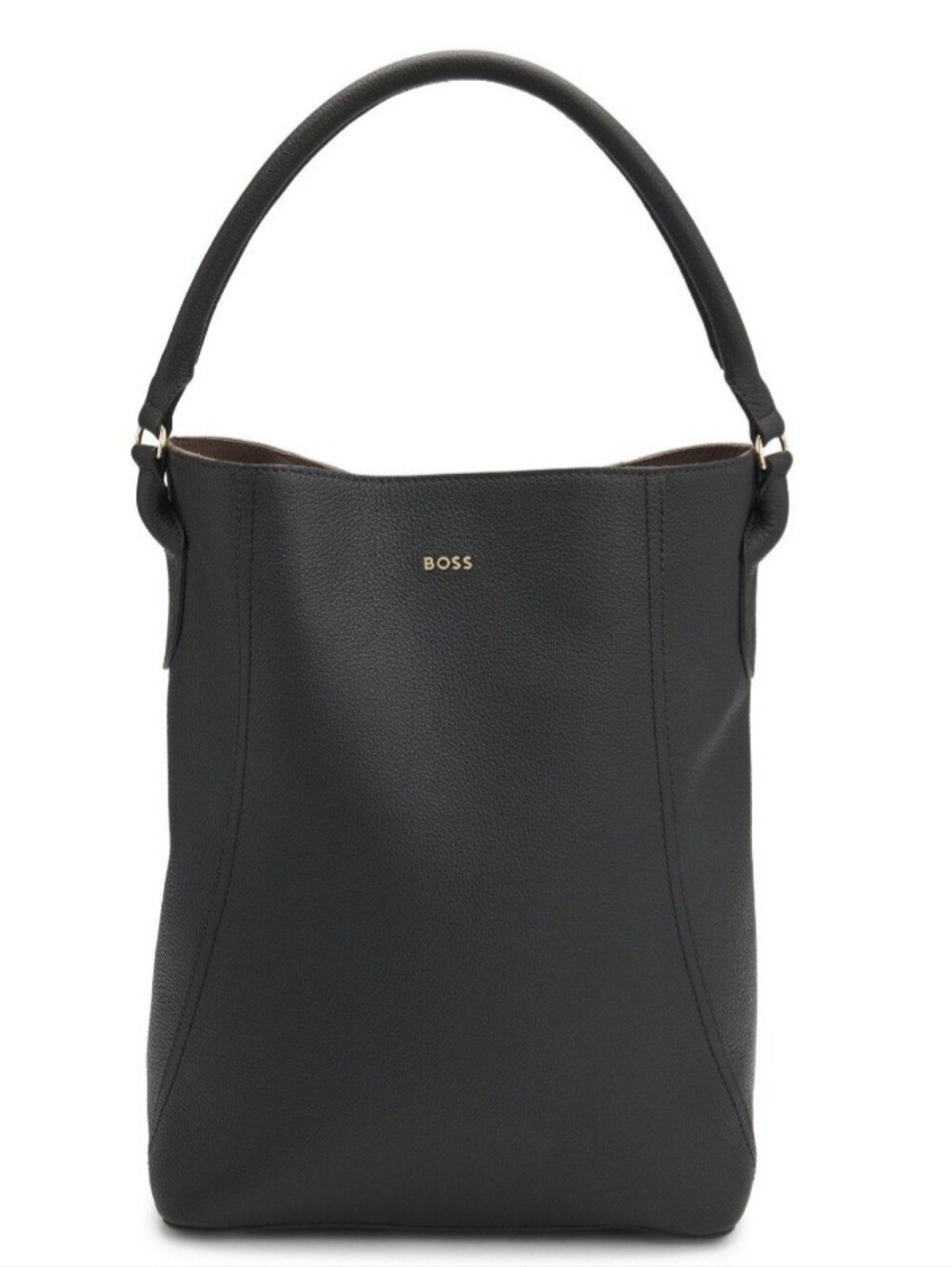 BOSS Black Pebbled Leather Shoulder Bag with Gold Logo
